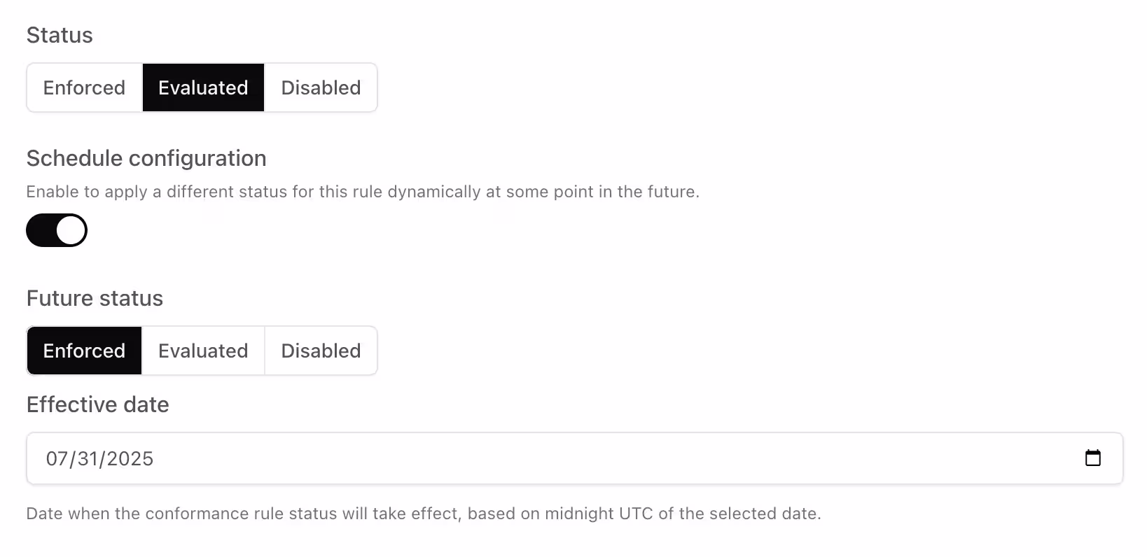 Screenshot of scheduling status